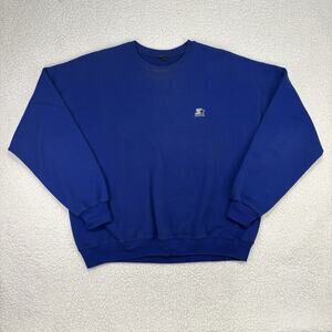 Vintage STARTER 90's Men's Large Crewneck Sweatshirt Blue Blank Essential Solid